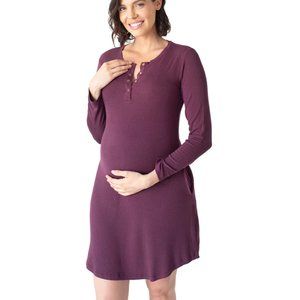 KB Betsy Ribbed Bamboo Nursing & Maternity Nightgown | Burgundy Plum - Large